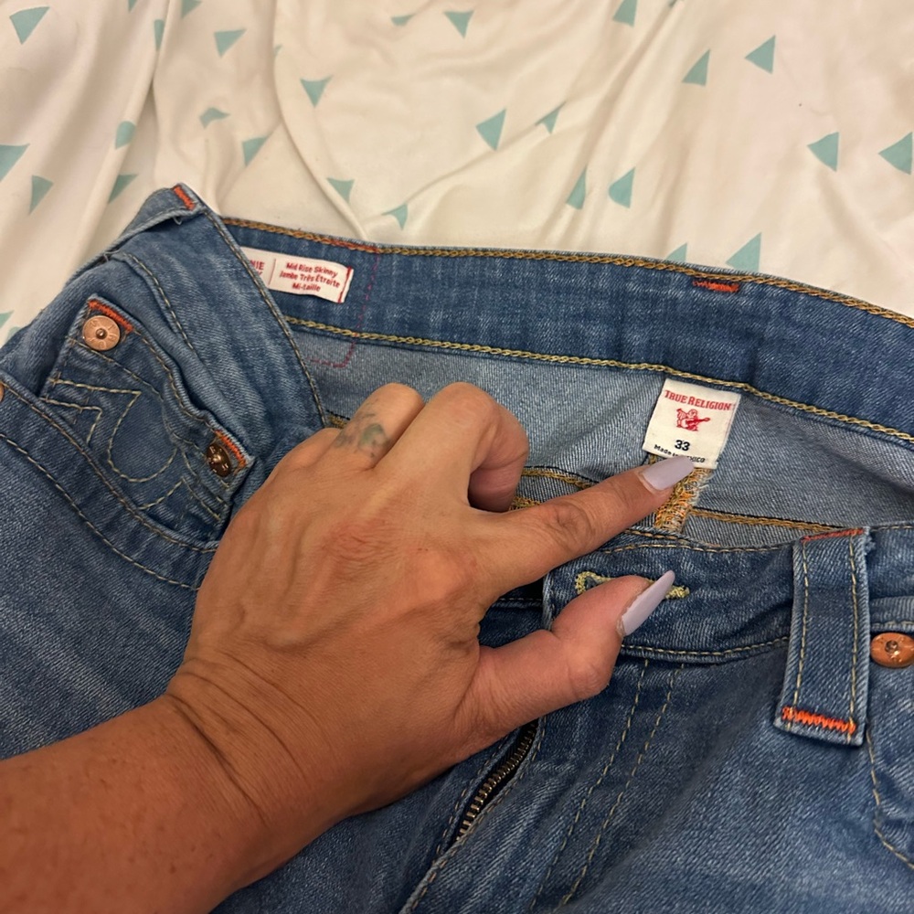 True Religion Blue Jeans with Contrast Stitching